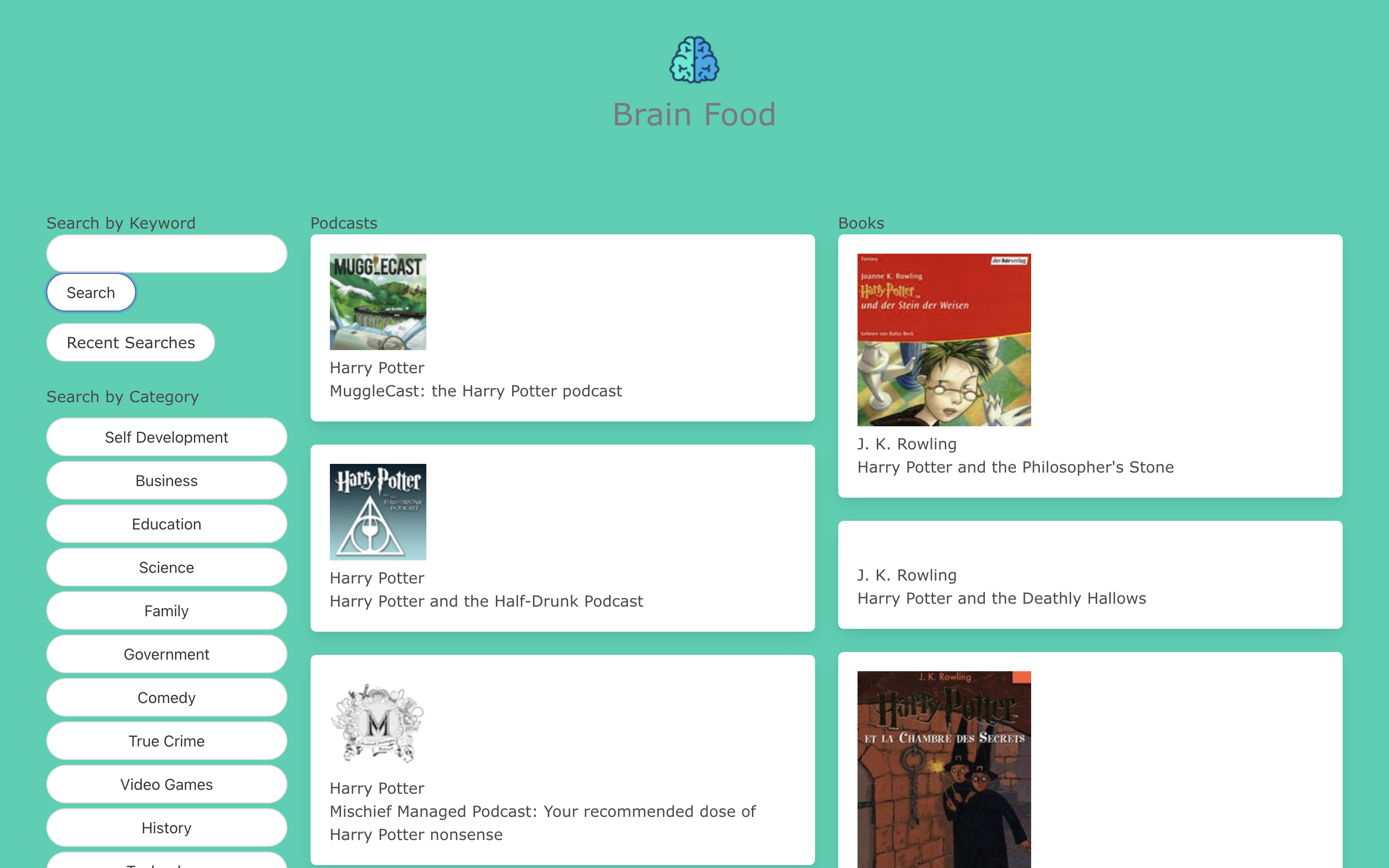 Brain-Food: an app for finding new podcasts and books